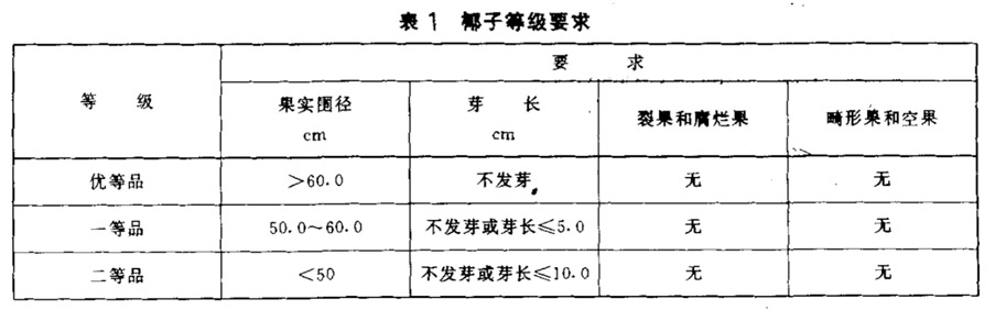 椰子等級(jí)劃分標(biāo)準(zhǔn)